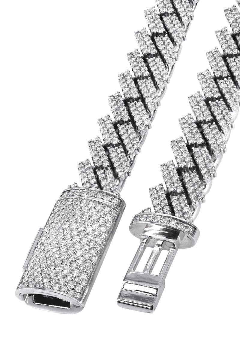 Iced Out Diamond Prong Cuban Link White Gold Chain 10K/14K