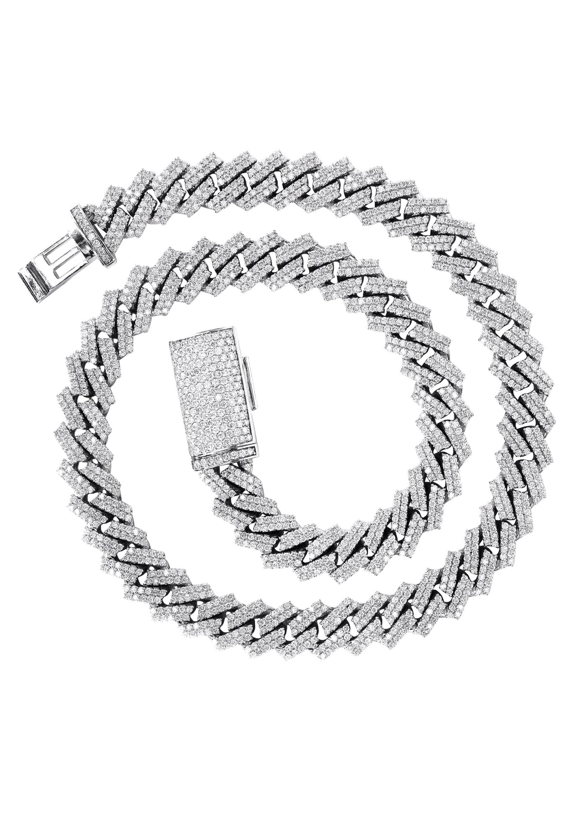 Iced Out Diamond Prong Cuban Link White Gold Chain 10K/14K