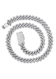 Iced Out Diamond Prong Cuban Link White Gold Chain 10K/14K