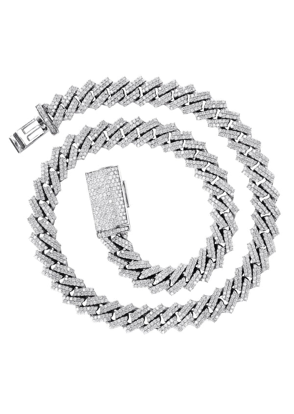 Iced Out Diamond Prong Cuban Link White Gold Chain 10K/14K