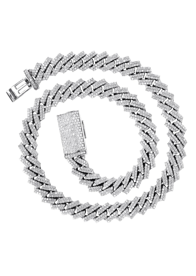 Iced Out Diamond Prong Cuban Link White Gold Chain 10K/14K