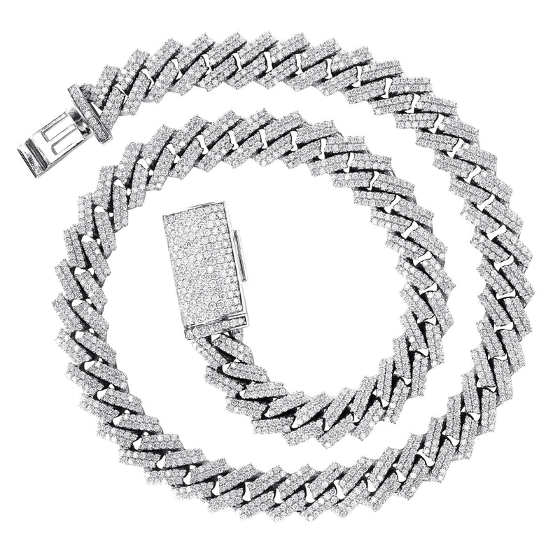 Iced Out Lab Grown VVS Diamond Prong Cuban Link White Gold Chain 10K/14K