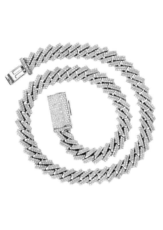 Iced Out Diamond Prong Cuban Link White Gold Chain 10K/14K