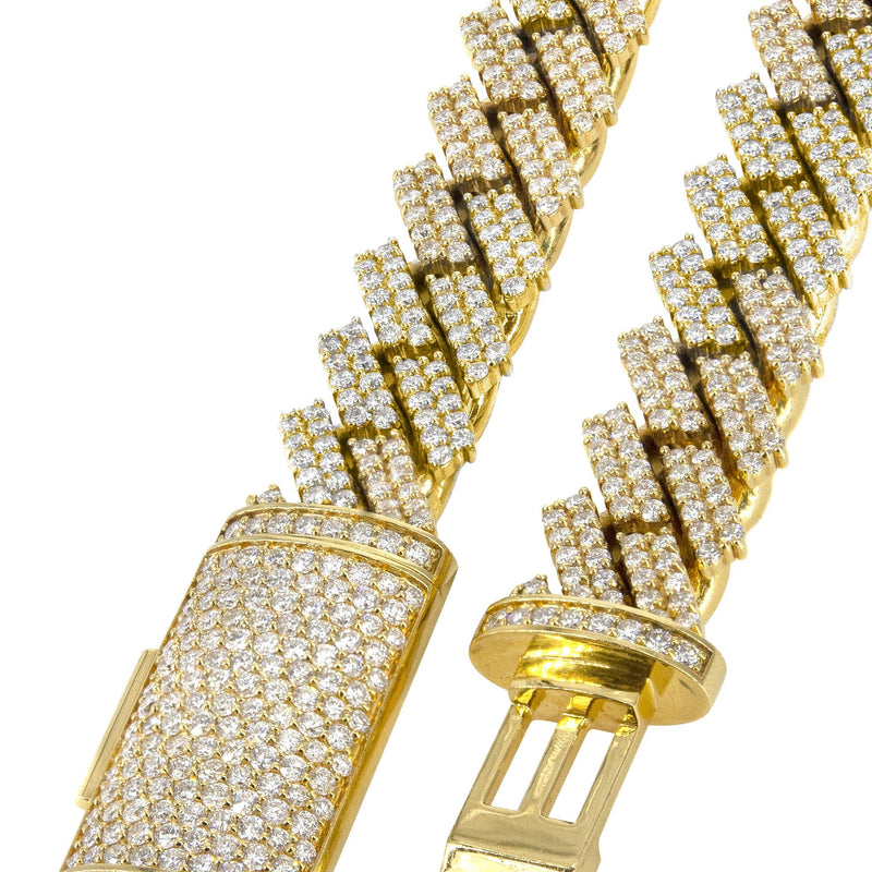 Iced Out Diamond Prong Cuban Link Yellow Gold Chain 10K/14K