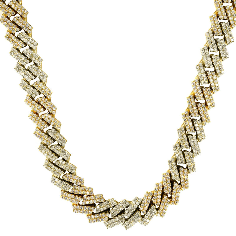 Iced Out Lab Grown VVS Diamond Prong Cuban Link Yellow Gold Chain 10K/14K