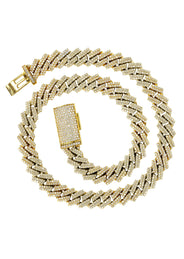 Iced Out Diamond Prong Cuban Link Yellow Gold Chain 10K/14K