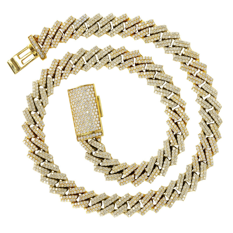 Iced Out Lab Grown VVS Diamond Prong Cuban Link Yellow Gold Chain 10K/14K