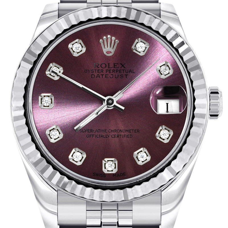 Diamond Rolex Watch | 68274 | Fluted Bezel | 31MM | Purple Diamond Dial | Jubilee Band