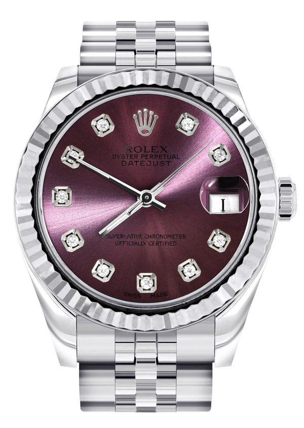 Diamond Rolex Watch | 68274 | Fluted Bezel | 31MM | Purple Diamond Dial | Jubilee Band