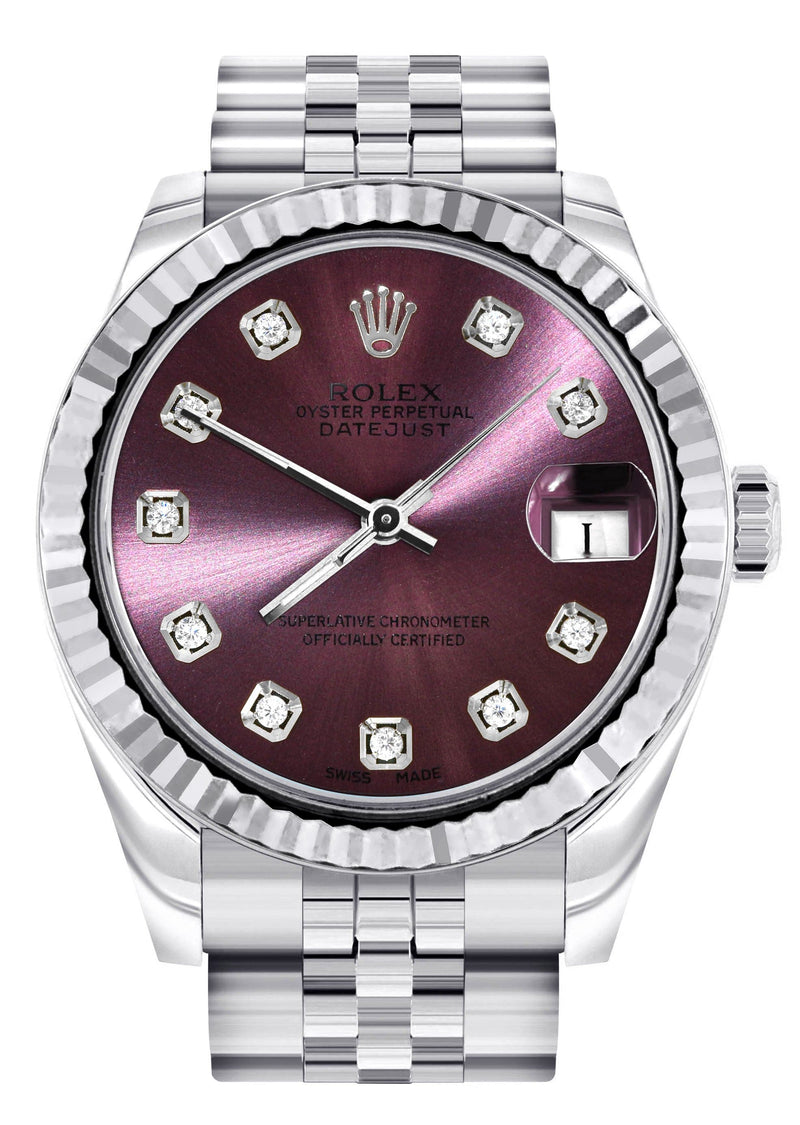 Diamond Rolex Watch | 68274 | Fluted Bezel | 31MM | Purple Diamond Dial | Jubilee Band