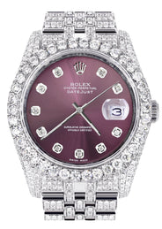 Iced Out Rolex Datejust 36 MM | Stainless Steel | 16.5 Carats of Diamonds | Purple Diamond Dial | Jubilee Band | Model 116200