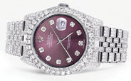 Iced Out Rolex Datejust 36 MM | Stainless Steel | 16.5 Carats of Diamonds | Purple Diamond Dial | Jubilee Band | Model 116200