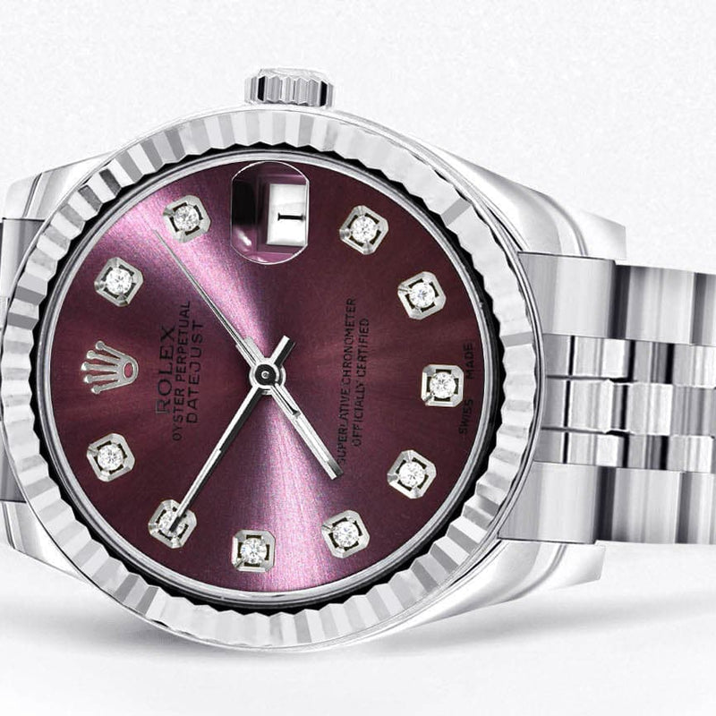 Diamond Rolex Watch | 68274 | Fluted Bezel | 31MM | Purple Diamond Dial | Jubilee Band