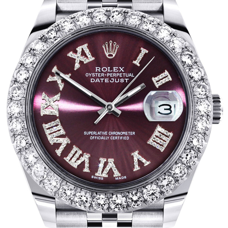 Rolex Datejust 41 Watch | 41 MM | Custom Purple Roman Diamond Dial | Jubilee Band