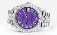 Womens Diamond Iced Out Rolex Datejust 41 | 25 Carats Of Diamonds | Custom Purple Roman Numeral Diamond Dial | Two Row | Jubilee Band