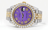 Diamond Iced Out Rolex Datejust 41 | 25 Carats Of Diamonds | Custom Purple Roman Numeral Diamond Dial | Two Tone | Jubilee Band