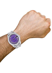 Diamond Iced Out Rolex Datejust 41 | 25 Carats Of Diamonds | Custom Purple Roman Numeral Diamond Dial | Two Row | Jubilee Band