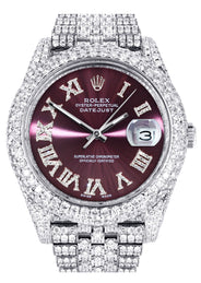 Womens Diamond Iced Out Rolex Datejust 41 | 25 Carats Of Diamonds | Custom Purple Dial | Two Row | Jubilee Band