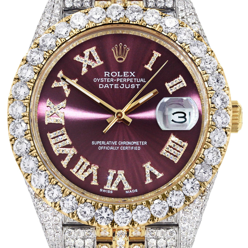 Diamond Iced Out Rolex Datejust 41 | 25 Carats Of Diamonds | Custom Purple Dial | Two Tone | Jubilee Band