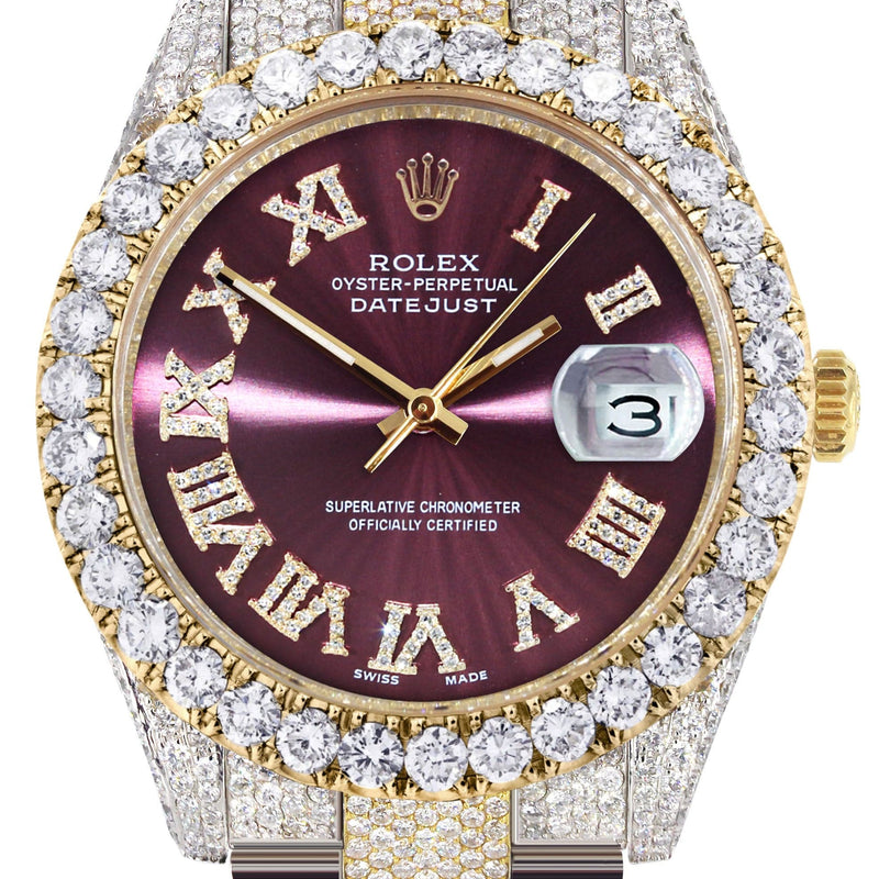 Diamond Iced Out Rolex Datejust 41 | 25 Carats Of Diamonds | Custom Purple Dial | Two Tone | Oyster Band