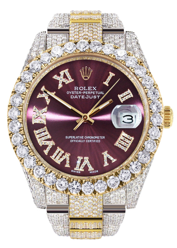 Diamond Iced Out Rolex Datejust 41 | 25 Carats Of Diamonds | Custom Purple Dial | Two Tone | Oyster Band