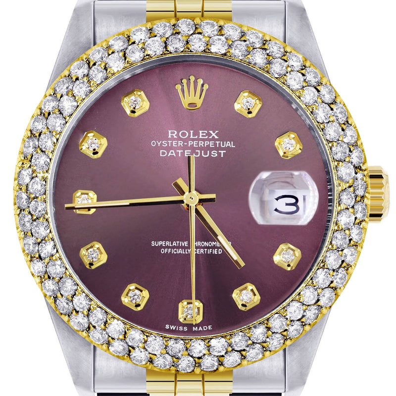 Diamond Gold Rolex Watch For Men 16233 | 36Mm | Custom Purple Dial | Two Row 4.25 Carat Bezel | Jubilee Band
