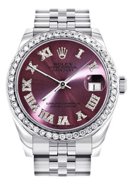 Diamond Rolex Watch | 68274 | Diamond Bezel | 31MM | Purple Roman Diamond Dial | Jubilee Band