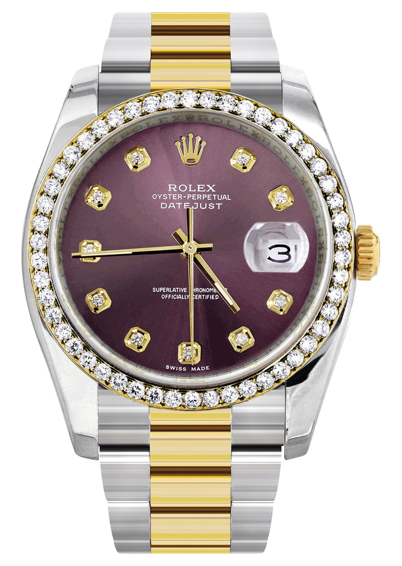 116233 | Diamond Gold Rolex Watch For Men | 36Mm | Purple Dial | Oyster Band