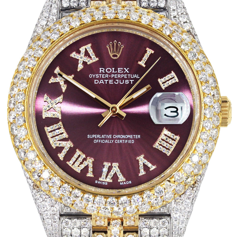 Diamond Iced Out Rolex Datejust 41 | 25 Carats Of Diamonds | Purple Dial | Two Tone | Two Row | Jubilee Band