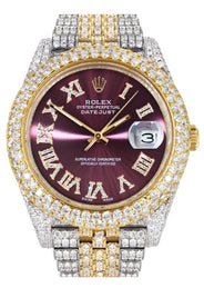 Diamond Iced Out Rolex Datejust 41 | 25 Carats Of Diamonds | Purple Dial | Two Tone | Two Row | Jubilee Band