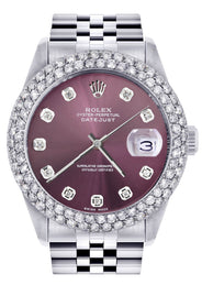 Mens Rolex Datejust Watch 16200 | 36Mm | Purple Dial | Two Row 4.25 Carat Bezel | Jubilee Band