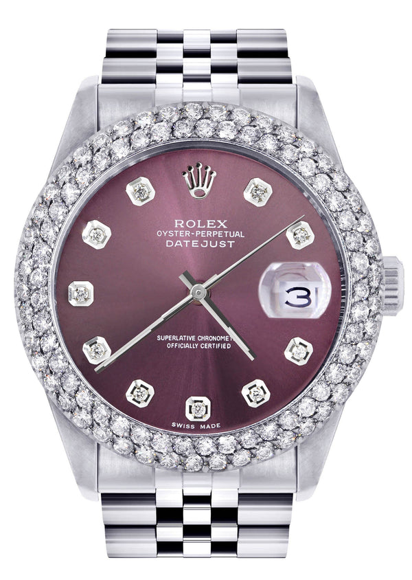 Mens Rolex Datejust Watch 16200 | 36Mm | Purple Dial | Two Row 4.25 Carat Bezel | Jubilee Band