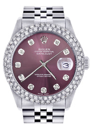 Womens Rolex Datejust Watch 16200 | 36Mm | Purple Dial | Two Row 4.25 Carat Bezel | Jubilee Band