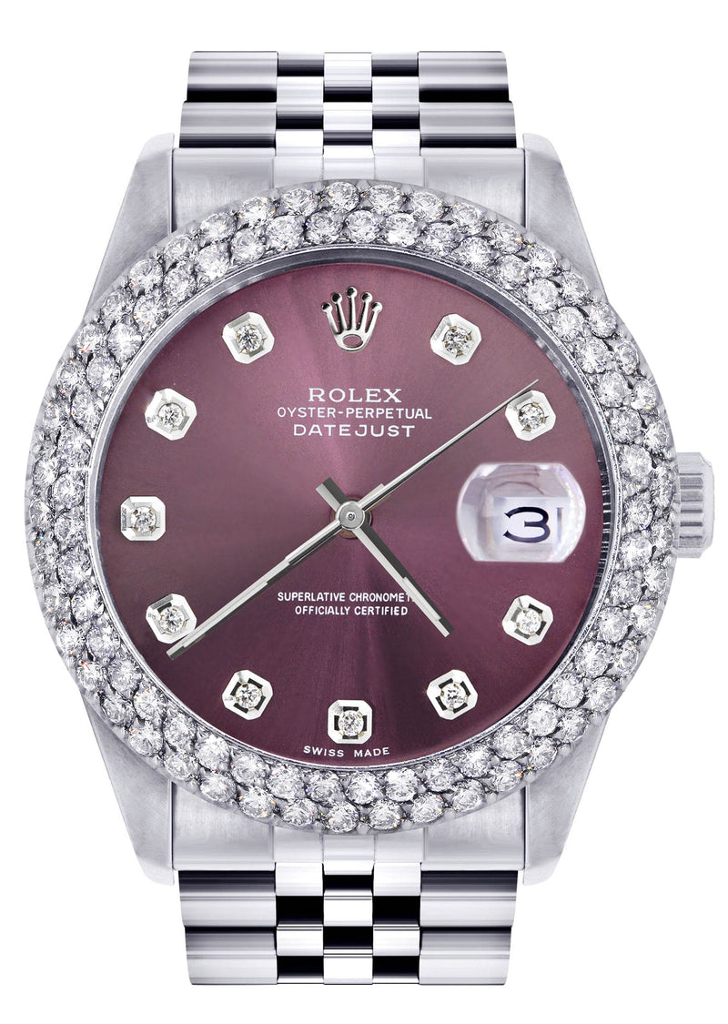 Womens Rolex Datejust Watch 16200 | 36Mm | Purple Dial | Two Row 4.25 Carat Bezel | Jubilee Band