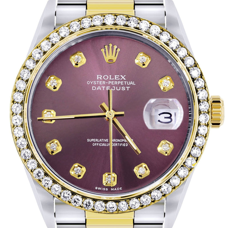 Diamond Rolex Datejust Watch for Men 16233 | 36Mm | Purple Dial | Oyster Band