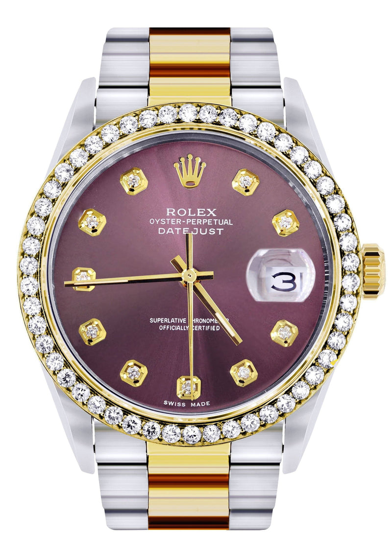 Diamond Rolex Datejust Watch for Men 16233 | 36Mm | Purple Dial | Oyster Band