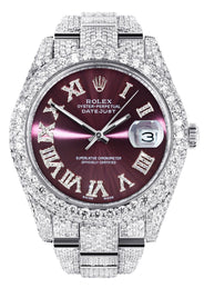 Diamond Iced Out Rolex Datejust 41 | 25 Carats Of Diamonds | Purple Roman Numeral Dial | Two Row | Oyster Band