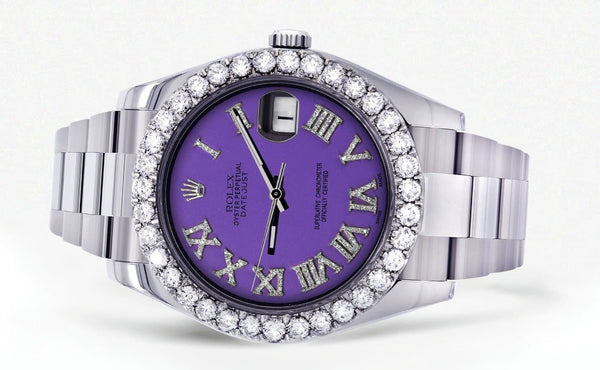 Rolex Datejust II Watch | 41 MM | Custom Purple Roman Dial | Oyster Band