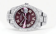 Womens Diamond Iced Out Rolex Datejust 41 | 25 Carats Of Diamonds | Purple Roman Numeral Dial | Two Row | Oyster Band