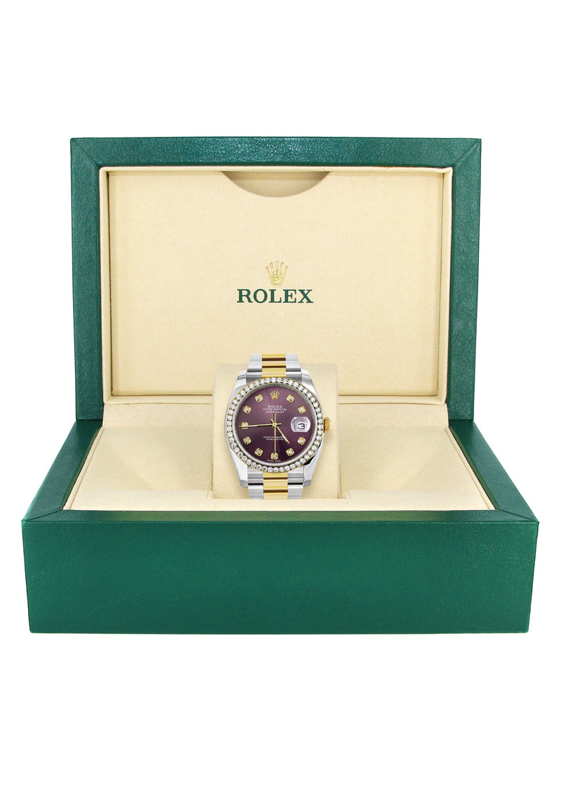 116233 | Diamond Gold Rolex Watch For Men | 36Mm | Purple Dial | Oyster Band