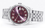 Diamond Rolex Watch | 68274 | Fluted Bezel | 31MM | Purple Roman Numeral Diamond Dial | Jubilee Band
