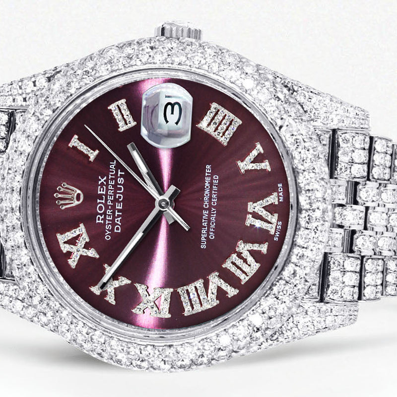 Womens Diamond Iced Out Rolex Datejust 41 | 25 Carats Of Diamonds | Custom Purple Dial | Two Row | Jubilee Band