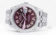 Womens Diamond Iced Out Rolex Datejust 41 | 25 Carats Of Diamonds | Custom Purple Dial | Two Row | Jubilee Band