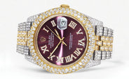 Womens Diamond Iced Out Rolex Datejust 41 | 25 Carats Of Diamonds | Purple Dial | Two Tone | Two Row | Jubilee Band