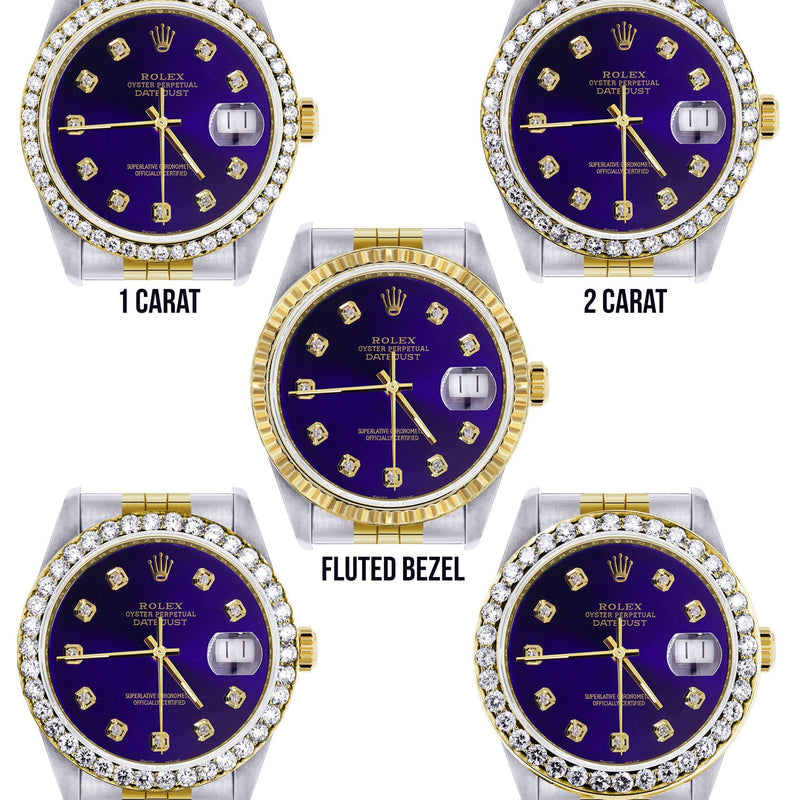Diamond Gold Rolex Watch For Men 16233 | 36Mm | Royal Blue Dial | Jubilee Band