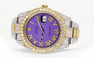 Diamond Iced Out Rolex Datejust 41 | 25 Carats Of Diamonds | Custom Purple Roman Numeral Diamond Dial | Two Tone | Two Row | Oyster Band