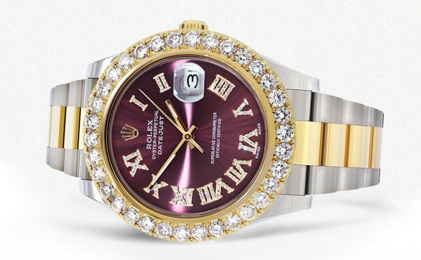 Rolex Datejust II Watch | 41 MM | 18K Yellow Gold & Stainless Steel | Custom Purple Roman Dial | Oyster Band