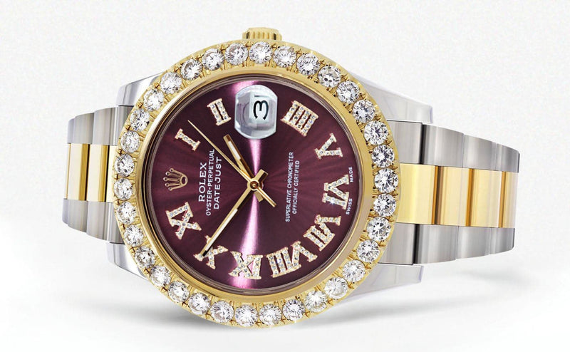 Rolex Datejust II Watch | 41 MM | 18K Yellow Gold & Stainless Steel | Custom Purple Roman Dial | Oyster Band