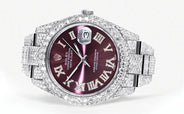 Diamond Iced Out Rolex Datejust 41 | 25 Carats Of Diamonds | Purple Roman Numeral Dial | Two Row | Oyster Band