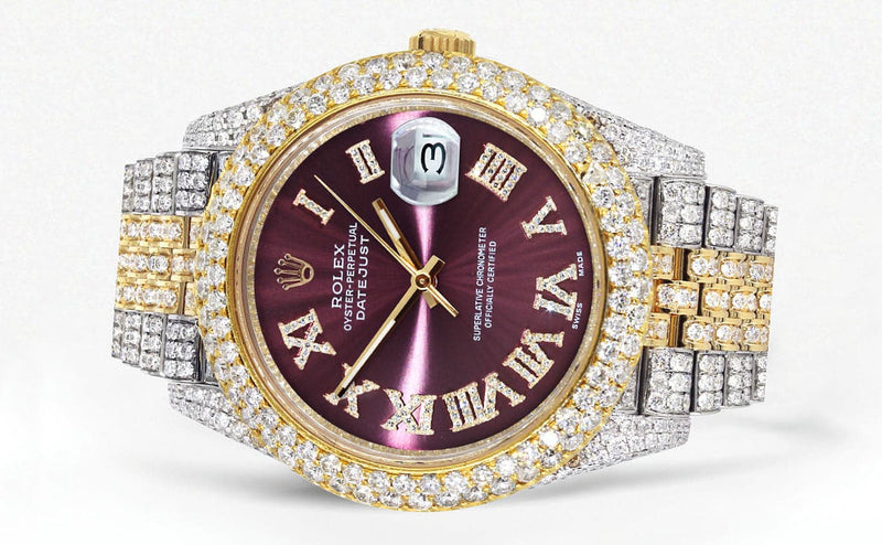 Diamond Iced Out Rolex Datejust 41 | 25 Carats Of Diamonds | Purple Dial | Two Tone | Two Row | Jubilee Band